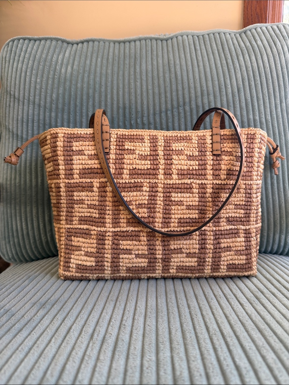 Fendi Raffia FF Shopper Tote Bag